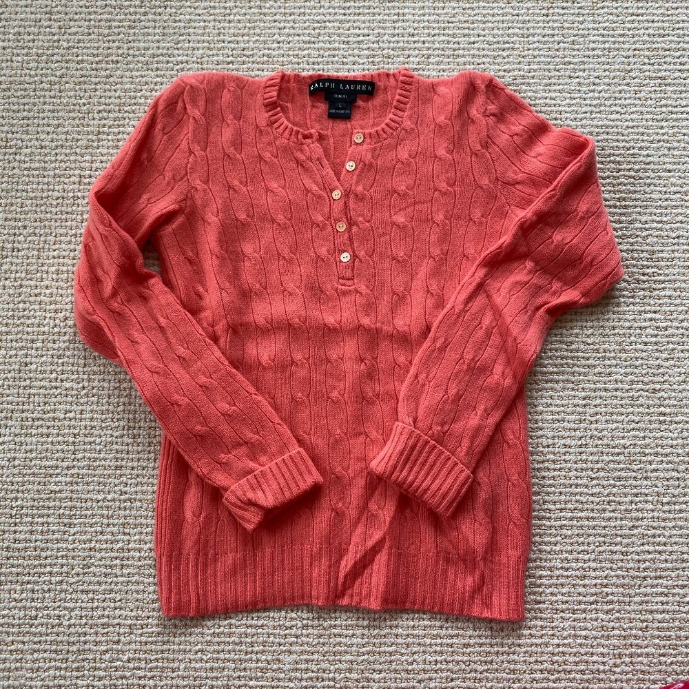 Ralph Lauren Slim Fit Cashmere Coral Half Button Sweater